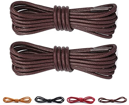CCSOFTIME 2 Paia Lacci per Scarpa Cerati Eleganti Marrone Scuro Tondi,Lacci Sottili per Scarpe Classiche Cuoio Stivaletti,Stringhe Scarpe Polacchetti Desert Boots,Stringate de Bambini e Adulti 80cm
