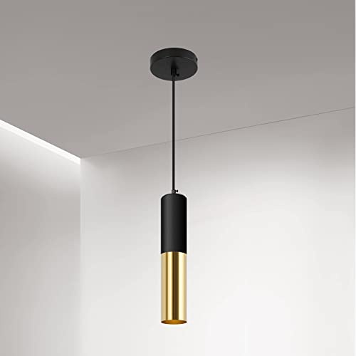 VONCI Moderne Schwarz und Messing Gold Mini Zylindrische Pendelleuchte für Kücheninsel Industrielle Metall Hängelampe Deckenstrahler Beleuchtung für Nachttisch Esszimmer Wohnzimmer Bar (1 Pack)
