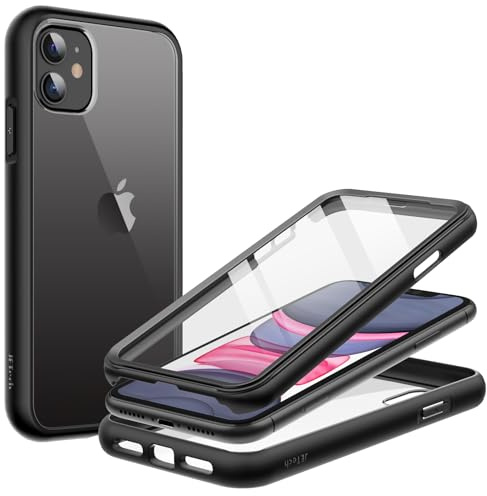 JETech Cover per iPhone 11 6,1 Pollici con Pellicola Protettiva Integrata Antigraffio, 360 Gradi Custodia Robusta a Full Body con Retro Trasparente (Nero)