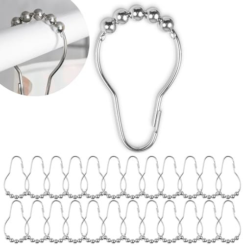 Anelli Tenda Doccia, 24 pezzi, in Argento, Diametro Interno 70 x 39 mm, per Bastoni Tende Doccia, Robusti Anelli Tende di Metallo, Ganci per Tende, Anelli di Metallo per Tende Doccia, Ganci Doccia