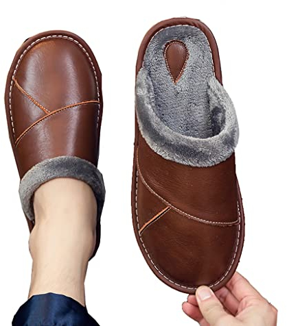 Samnuerly Kuhfell-Heimpaar-Baumwollhausschuhe Herren-Winterhaus Plus Daunen Warmer weicher Boden (Color : A, Size : 25(35-36)) (A 25(3536))