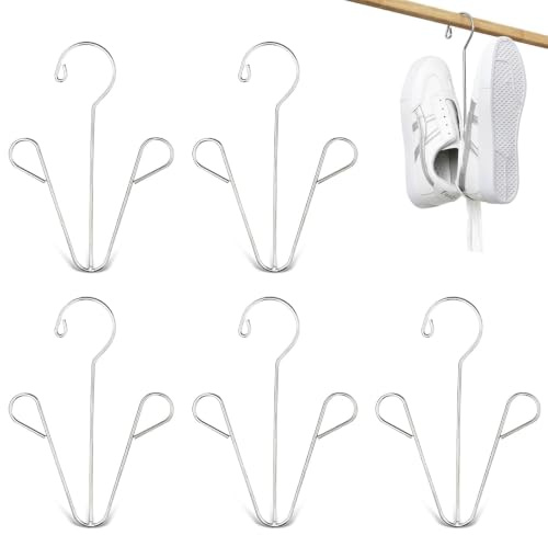 5-Pcs Edelstahl Schuhe Aufhänger Trockengestell, Doppelhaken Connectable Schuhe Aufhänger Schrank Edelstahl Speicher Organizer Boot Aufhänger Schuh Haken Platzsparend Schuh Display Haken für Home (B)