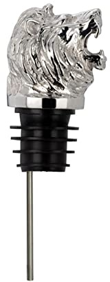 Design Flaschenausgießer Edelstahl mit Gewinde - Universal Ausschenker für Öl, Essig, Spirituosen, Schnaps - Ausgießer Dosierer Ø 3 cm mit Löwen-Kopf - Geschenk für Jäger