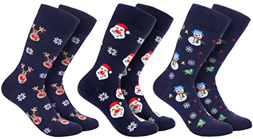 BRUBAKER 3 Paar Weihnachtssocken - Lustige Socken mit Weihnachtsmotiven | Baumwolle - Herren und Damen Geschenk Weihnachten - Unisex Baumwollsocken in One Size Größen