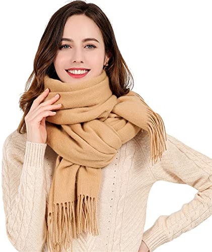 OVLAJ Kaschmirschal Winter Wollschal Für Frauen Schals Verdicken Warme Weiche Schals-Camel,180X70Cm