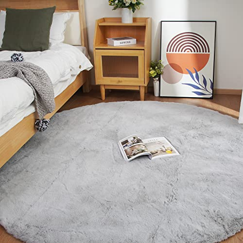 Ghouse Teppich Rund 180x180 cm Grau Flauschig Weich Wohnzimmer Schlafzimmer Dekoration rutschfest Kurzflor Teppich Waschbarer Carpet