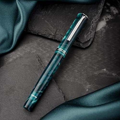 Hongdian N2 Füllfederhalter, Iridium Feinfeder Blaugrün Blau Acryl Design, glatter Schreibstift mit Konverter und Metall Stift Box Set