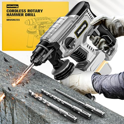 Cordless Rotary Hammer Drill for Dewalt 20V MAX Battery, Brushless SDS-Plus Hammer Drill with Safety Clutch for Concrete/Masonry, 1500 RPM, 4 Modes with 360°Auxiliary Handle, Including 4 Drill Bits