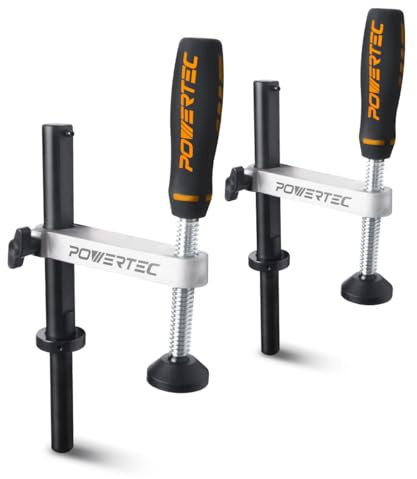POWERTEC 71530-P2 Workbench Holdfast Clamp for Woodworking, Adjustable Hold Down Clamping, Bench Dog Clamp for 3/4 Inch (19mm) Dog Hole MFT Table, 2 Pack