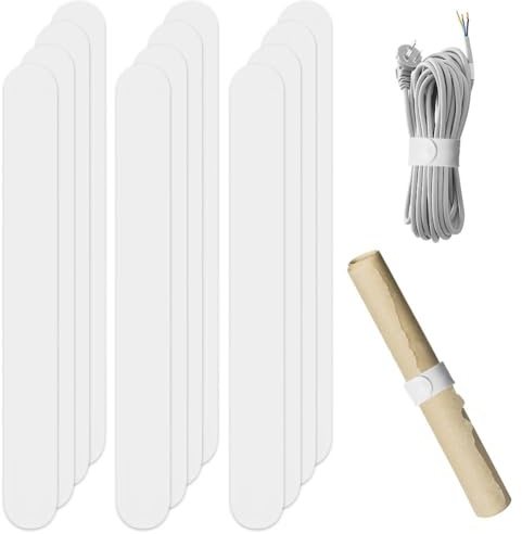 12 Stück weiße Flip Wraps Silikon überzogene Metallstreifen Flip 2,5 x 21,6 cm Geschenkpapierhalter Posterhalter Papierrollenhalter Stabilisator Slap Bands für Aufbewahrung Organisation,weiße