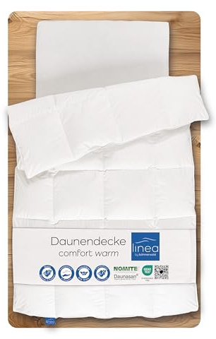 Linea by böhmerwald - Comfort - kuschlige Daunendecke warm, 220x240, 90% Neue Flauschige Daunen / 10% Federn Klasse 1, Allergiker geeignet, waschbar bis 60 °C, in Deutschland produziert