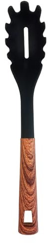 JS Gourmet Spaghettigabel aus weichem Nylon mit Holzmaserung Griff und Loch zum Aufhängen, hitzebeständig, antihaftbeschichtet, flexibler Nudelheber, zum Servieren, Drehen, Abseihen und Mischen