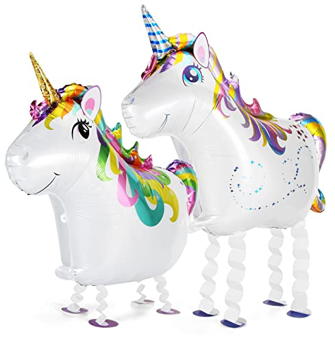 2 Stück Einhorn Folienballon, XXL Airwalker Einhorn Luftballon ca. 80 cm, Walking Tier Dekoration, Perfekt für Kindergeburtstage