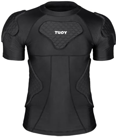 DGYAO axelskydd vadderad kompression-t-shirt, rugby säker skyddstopp för bröstet fotboll paintball baseball XXL