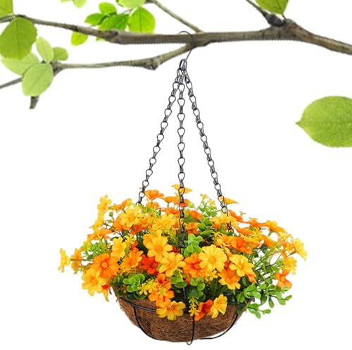 Panier de fleurs artificielles – Bac à fleurs suspendu, pot de fleurs artificielles à suspendre pour extérieur, intérieur, terrasse, pelouse, décoration de jardin