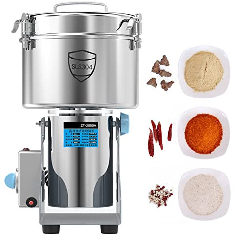 2000G Elektrische Getreidemühle Edelstahl 304 Kräutermühle Swing-Typ Getreide Pulverisierer Maschine Schnelle Geschwindigkeit 36000 U/Min 30S Speedy Grinding Feines Pulver Für Kaffee Gewürz Pfeffer