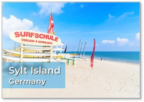 Kühlschrankmagnet SYLT ISLAND, GERMANY - Schild der Surfschule am Sandstrand Sylt Island Deutschland