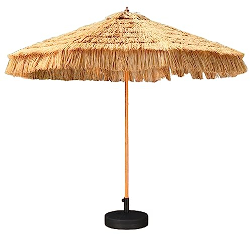 Gartenschirm, rund, Terrassenschirm, Strohimitat, Sonnenschutz, 270 cm, Strandschirm, doppelseitiger Gartenschirm für den Außenbereich, befüllbare Basis