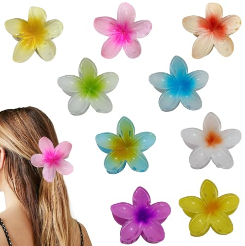 9 Stück Blumen Haarklammern, Hawaii Blumen Haarklammer, Aesthetic Haarklammern, Blumen Haarklammer Groß, Flower Clip, Rutschfeste Haarspangen Festes Haar, Bunte Krallenklammern Passend für Mädchen