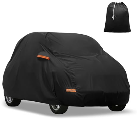 A ABSOPRO Car Cover for Smart Fortwo 2007-2023 210D-PU Oxford Outdoor Full Car Cover All Weather Waterproof Windproof Protection with Driver Door Zipper Black Item Replacement