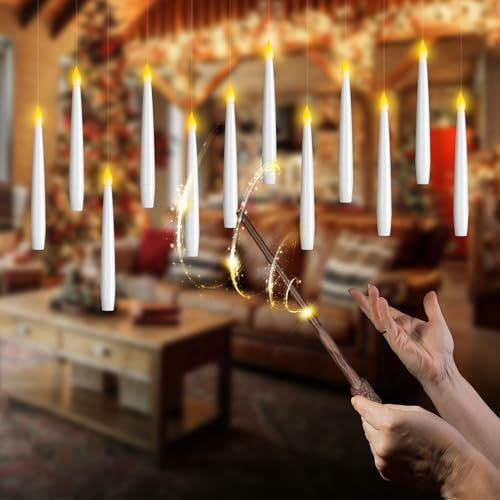CDIYTOOL Schwimmende Kerzen mit Zauberstab-Fernbedienung, flammenlose elektrische hängende LED-Magikkerzen für Zuhause, Party, Geburtstag, Weihnachten, Halloween-Dekoration (12)