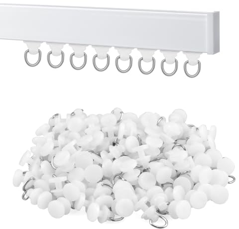 SATUY 100Pcs Plastic Curtain Track Glider, Ceiling Sliding Curtain Track Hooks, Shower Curtain Pulley for Window Shower Curtain Tracks（White）