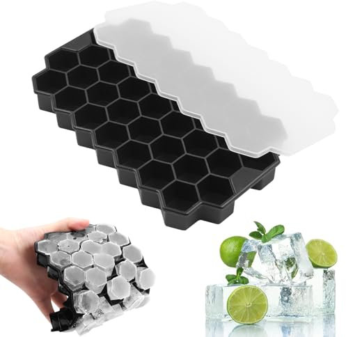 MOSTFUN Ice Cube Trays with Lids 37 Cubicle Food Grade Ice Freezer Silicone Ice Cube Maker to Frozen Drinks for Home Bar (Black)