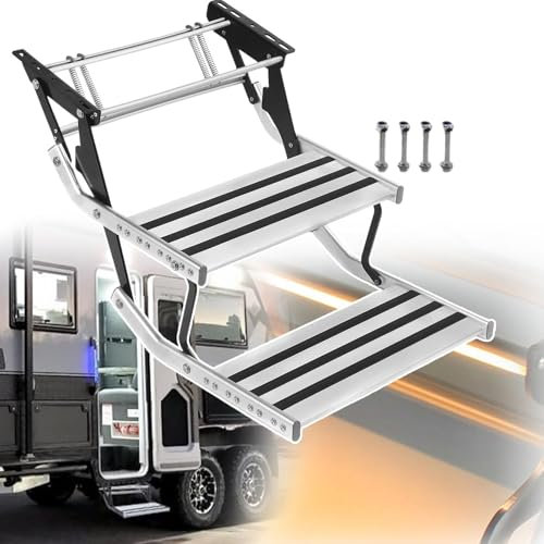 DDZJTPP Manuelle Klappbare Stufe Trittstufen,Einstiegstufe Aus Aluminiumlegierung,Tragfähigkeit 150kg,Teleskoppedal Anti-Rutsch,Camping Step Für Wohnmobile,Reiseanhänger, LKW,2step(Manual) led