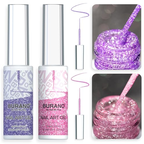 BURANO UV Nagellack, Silber Gold Farben UV Lack Gel Nägel Nageldesign 2 Flasche 8ml Gel Liner Nail Art, Nagellack Gel Nail Polish French Gelnägel Farben (rosepink)