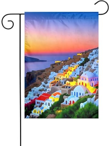 YYHWHJDE Gartenflagge 30,5 x 45,7 cm – hochwertige Polyester-dekorative Flagge für Hof, Garten und Terrasse, Dekoration, Griechenland, Insel, Sonnenuntergang, Landschaftsmuster