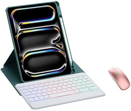 Funda Teclado para iPad 9.7 6ª 2018 /5ª Gen 2017 / Pro 9.7 2016/Air 2/1 con ratón, trackpad multitáctil y retroiluminación de 7 Colores, Cubierta de Teclado con Soporte para lápiz.(Green)