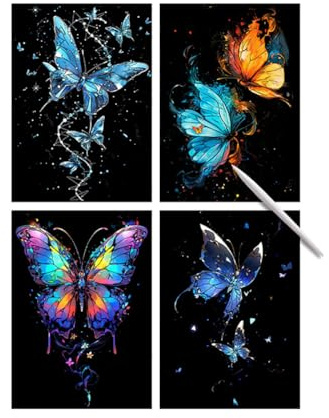 LICHENGTAI 4 Stück Kratzbilder für Kinder, Kratzbilder Set für Erwachsene, Luminous-Scratch Painting Kits für Erwachsene, Scratch Painting Kreative Geschenk für Jugendliche