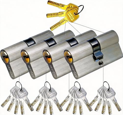 SEPOX Master Key System: 4 Pack 60mm (30/30) Euro Double Lock Cylinder, Control by Master Key, High Security 6-Pin Brass Cylinders for Front Door, Office, Airbnb & Property Management (Brushed Nickel)