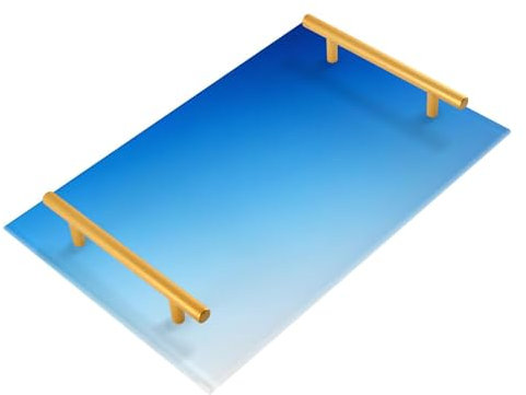Plateau de service plat en plastique avec poignées - Dégradé bleu moderne - Pour bijoux, parfums, plateaux, bandeja - Rectangulaire décoratif pour cocina
