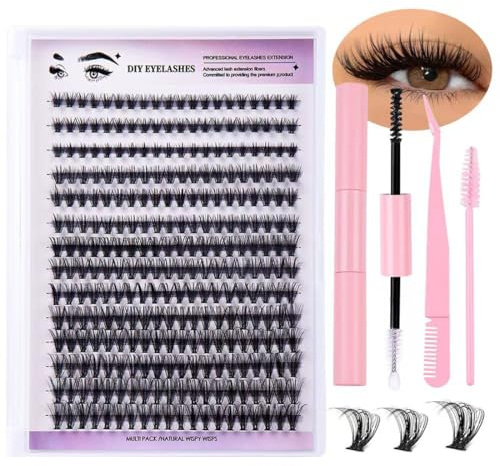 Pestañas Postizas Cluster Lashes Kit, Kit Pestañas Pelo a Pelo DIY, Extensiones de Pestañas with Lash Bond, Mixed Eyelashes DIY,Pestañas Postizas Cluster Lashes Kit