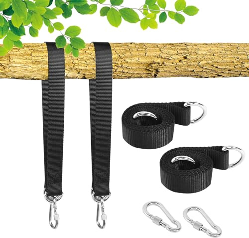AOROPS Schaukel Befestigung, 4 Stück Hängematte Befestigung 50cm x 25mm, Befestigungsset Aufhängung Hängesessel Befestigung mit Karabinern und D-Ringen für Schaukel Hängematten