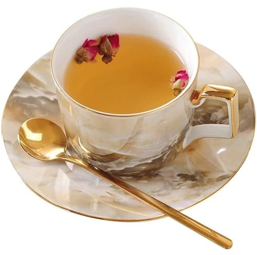 Tazza in Ceramica da 250 ml, Tazza da caffè in Marmo e piattino, Porcellana Inglese, tè pomeridiano di Lusso, tè Nero, Tazza da tè con Fiori, Set da tè, Tazza d