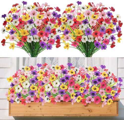 YSUVIN 12 Bündel Künstliche Blumen Balkon Kunstblumen, Kunstblumen Wie Echt, 6 Farben UV-Beständig Balkonpflanzen, Plastik Blumen Dekoration für Innen Outdoor AußEn Balkon Garden