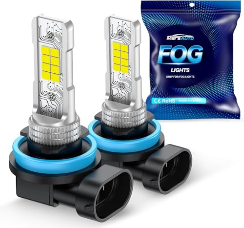 Marsauto H11 LED Fog Light Bulb, 14,000LM 6500K Cool White 1:1 Size H16/H8 Fog Lights, 0.16 Ultra-Thin Focused Beam for Foggy/Rainy Days, Pluy&Play, 2-Pack
