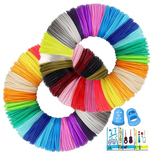 Vahlbeste Filamentos Lapiz 3D PLA,40 Colores,5M Cada Uno,Total 200M, Filamento Boligrafo con Dedos de Silicona y Plantilla, 1,75 mm 3D Filamento PLA para Bolígrafo 3D son Adecuados para MYNT3D,SCRIB3D