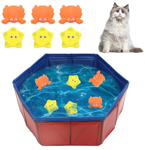 KQDRAVINE Katzenpool mit Fischen, Tragbares Katzen Pool mit 6 Spielzeugen, Schwimmbad-Fischspielzeug für Gelangweilte Indoor-Katzen, Wasserspielzeug Katze, Interaktives Katzenspielzeug für Pool Katze