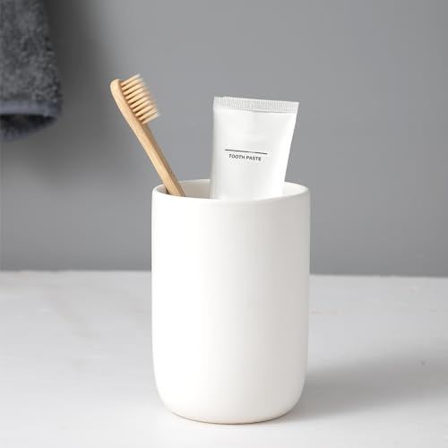 Weiß Zahnputzbecher Keramik Set, 1PCS Zahnbürstenhalter für Elektrische Zahnbürste Zahnbürste und Zahnpasta, Kinder Toothbrush Holder, Zahnbürsten Badezimmer Organizer Weiß