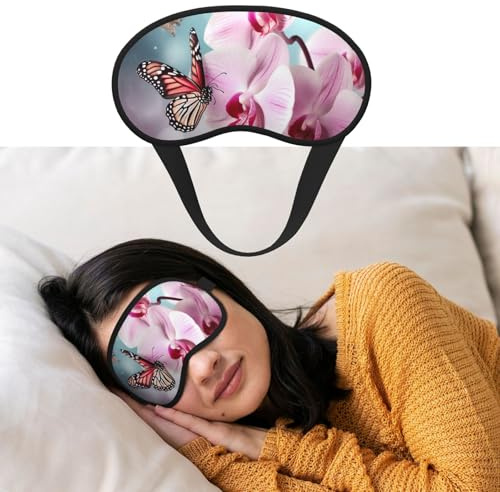 Augenmaske zum Schlafen, atmungsaktiv, lichtblockierend, Schlafmaske, Orchidee, Blume, Schmetterling, weich, frisch, Frühlingsnacht, Augenbinde, weich, bequem, Nacht-Augenschutz, für Männer und Frauen