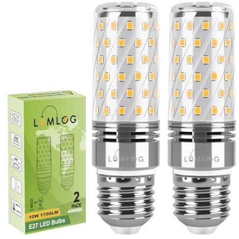 Lumlog E27 LED Bulbs Natural White 10W 4000K, E27 Edison Screw Light Bulbs, 100W Incandescent Equivalent, 1700LM Non-Dimmable Corn Light for Home Lighting, 220-240V, Pack of 2 [Energy Class C]