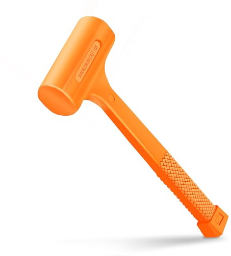 YIYITOOLS 1LB Dead Blow Hammer, Heavy Duty Unibody Molded, Dead-Blow with Steel Ball Shot Filled Head, Ergonomic Checkered Grip, Spark and Rebound Resistant, Orange, Ideal for DIY, Automotive