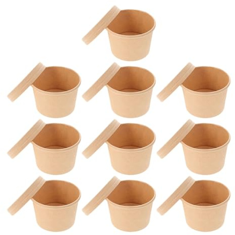 ARTSEWPLY Vasos de Papel para Helado 8oz, 10 Juegos Khaki Desechables | Papel Liso, Aptos para Frío o Calor, para Snacks y Comida, Uso en Lunch y Actividades Familiares