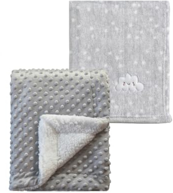 CREVENT 2 Stück 75 cm x 100 cm Niedliche, kuschelige, Flauschige, warme Babydecken für Kleinkinder, Bettwäsche, Kinderbett, Kinderwagen – Graue Wolke + Graues Sherpa