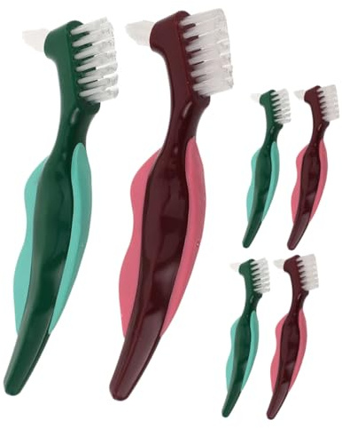 ibasenice 6 pièces Brosse Prothèses Dentaires Double Tête Rigide Brosse Nettoyage Dents Fausse avec Massage Gencives Portable pour Seniors et Voyage Nettoyeur pour Hygiène Quotidienne