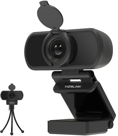 VIZOLINK N21A Webcam Full HD 1080P 30FPS PC Webcam 100°View Fixed Focus Two Mics Auto Light Correction Privacy Cover USB Plug Play Web Cam Camera for Live Streaming Video Calling Conferences Switch 2