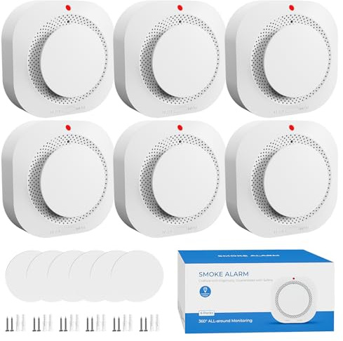 WARROXIDE Smoke Detectors for Home,Photoelectric Wireless Fire Alarms Replaceable Battery Powered,Portable Smoke Alarm with Test/Mute Button,Attic Smoke Detector,6 Pcs